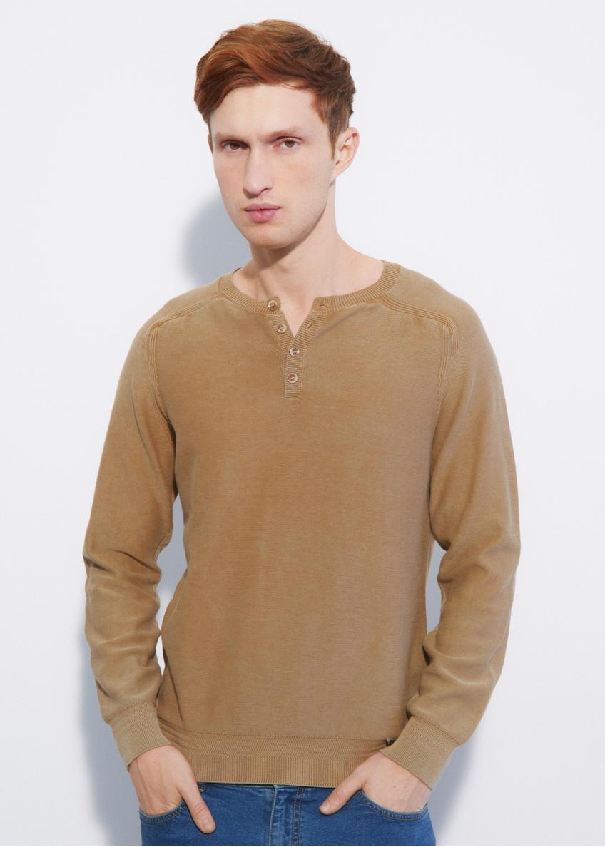 Brązowy sweter męski z guzikami SWEMT-0130-24(W23)-01