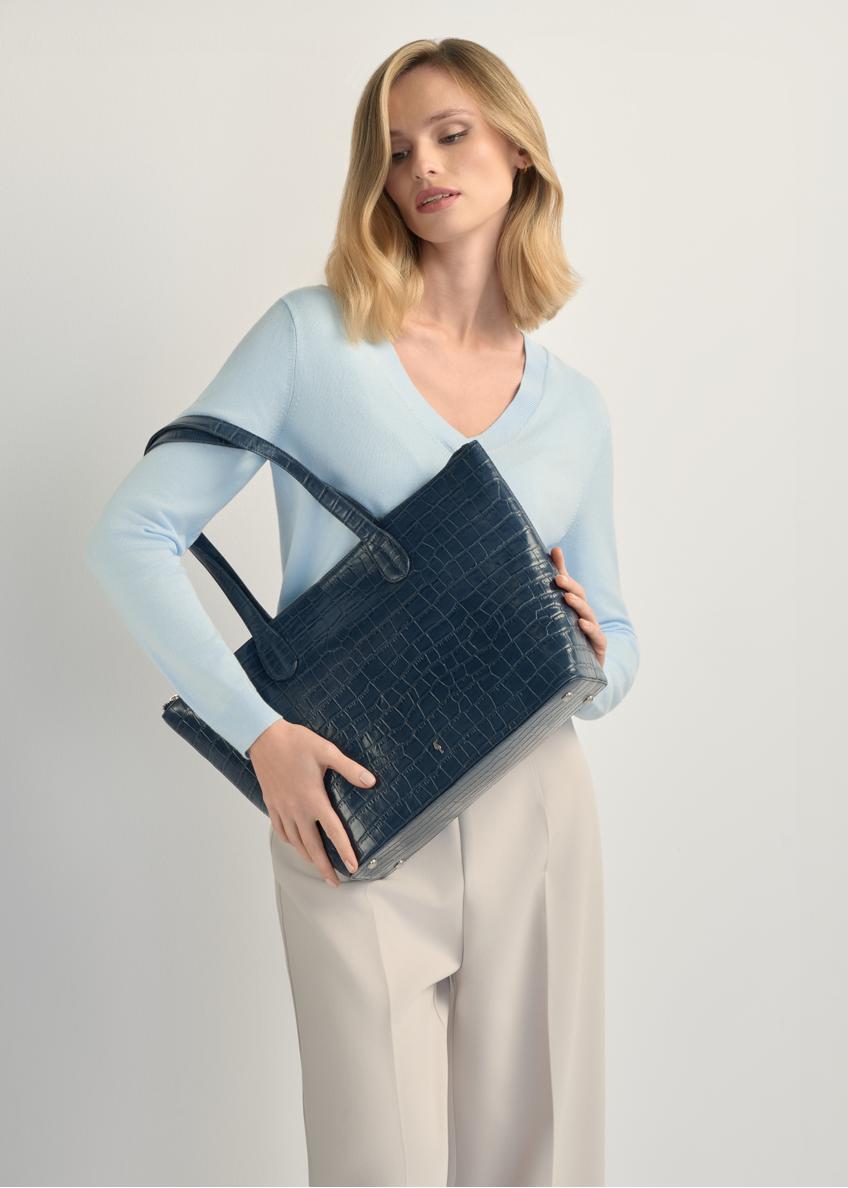 Damska granatowa torebka shopper skórzana TORES-0939F-7D(W26)