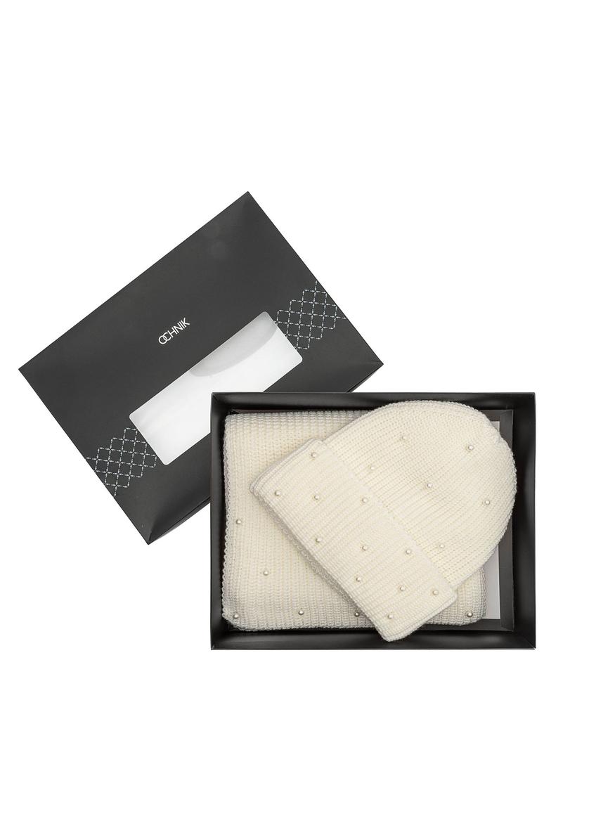 Kremowy zestaw czapka i szalik ZESTD-0011-11(Z25)