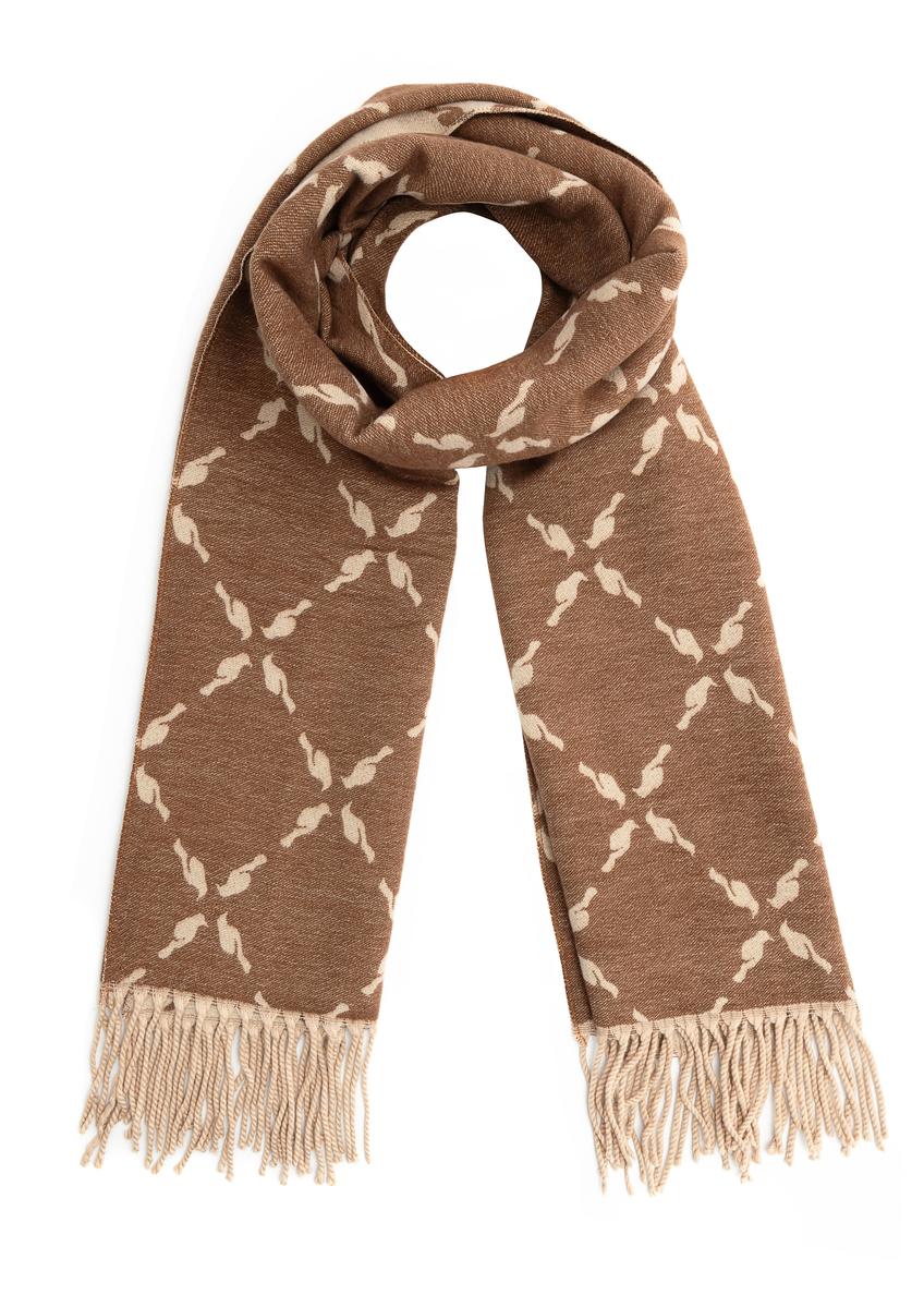 Dwustronny szalik damski z monogramem SZADT-0206-24(Z25), widok produktu od przodu na białym tle.