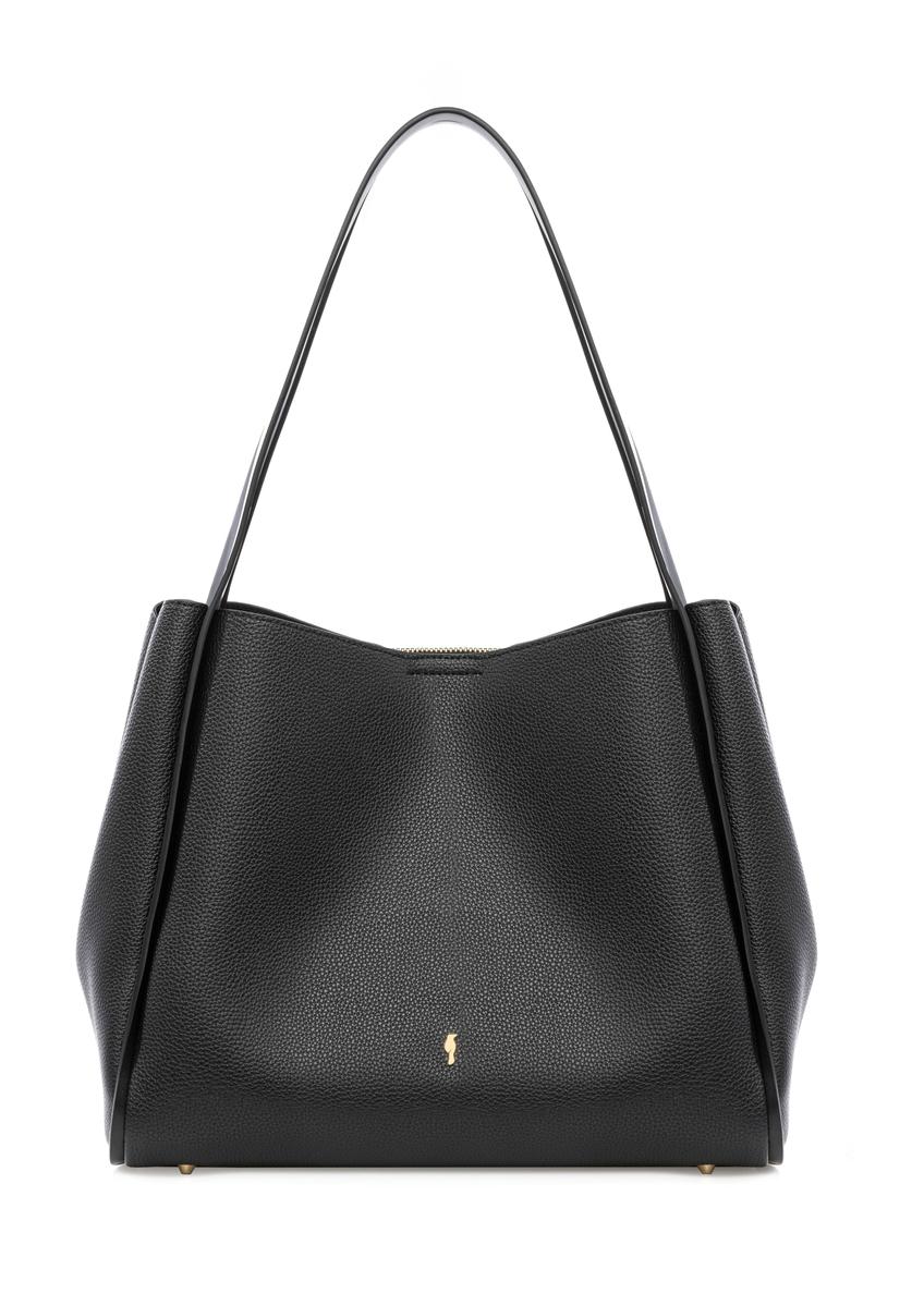 Czarna torebka shopper damska TOREC-1183-99(W26) - widok produktu z przodu, na białym tle. 