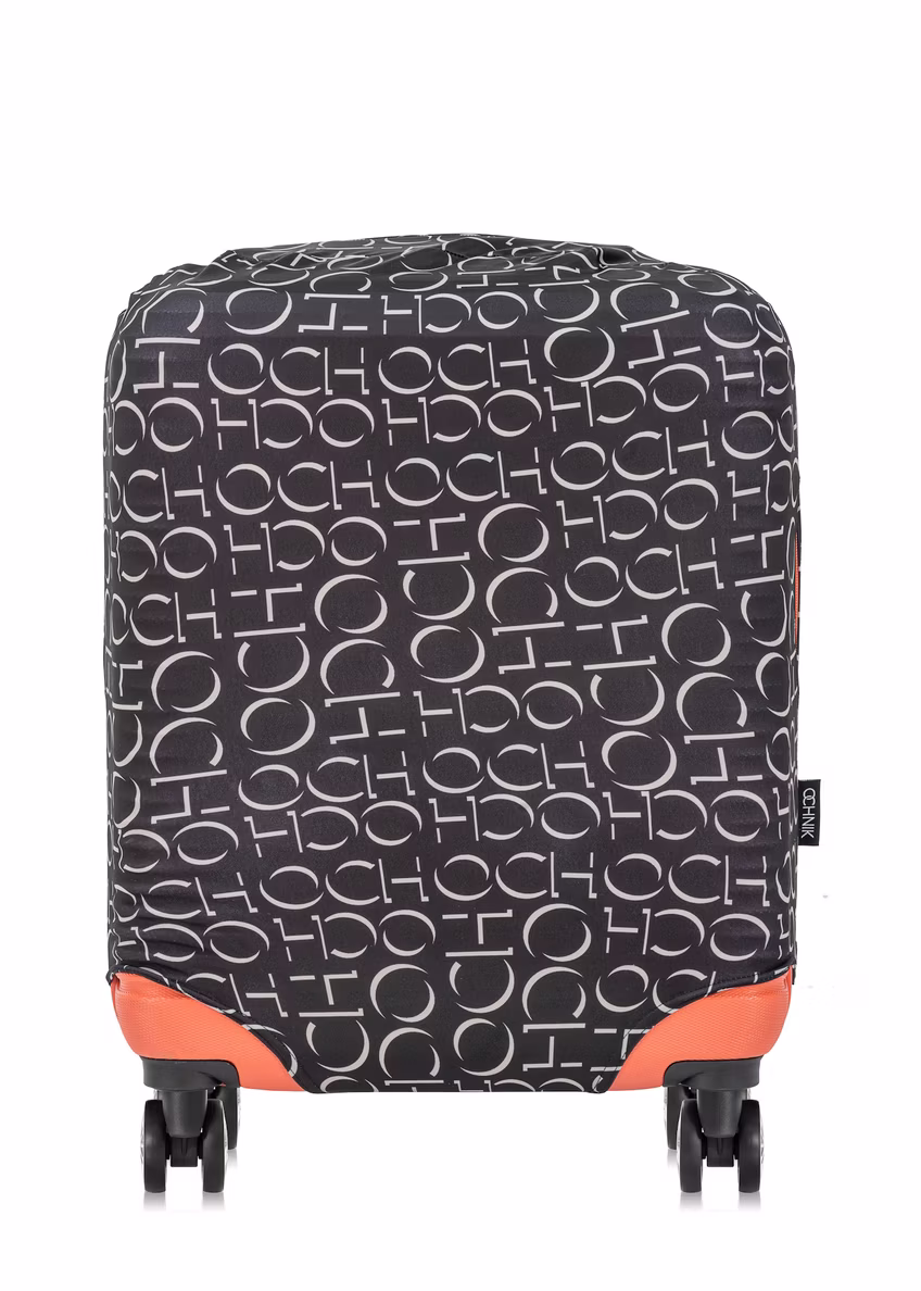 Pokrowiec na małą walizkę z monogramem AW-013-0001-98-S(W25), widok produktu na walizce na białym tle.