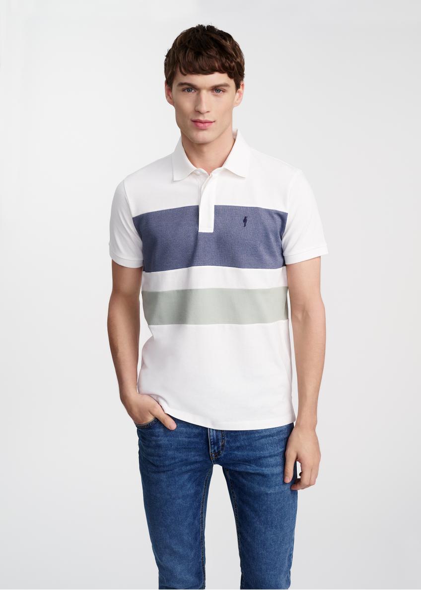 Kremowa koszulka polo męska w pasy POLMT-0074-12(W25)