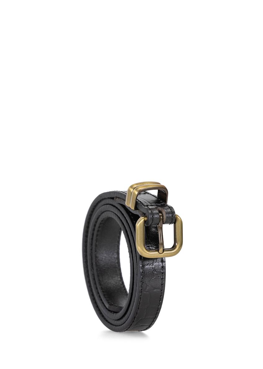 Skórzany pasek damski croco w kolorze czarnym PASDS-0321-99(W25)