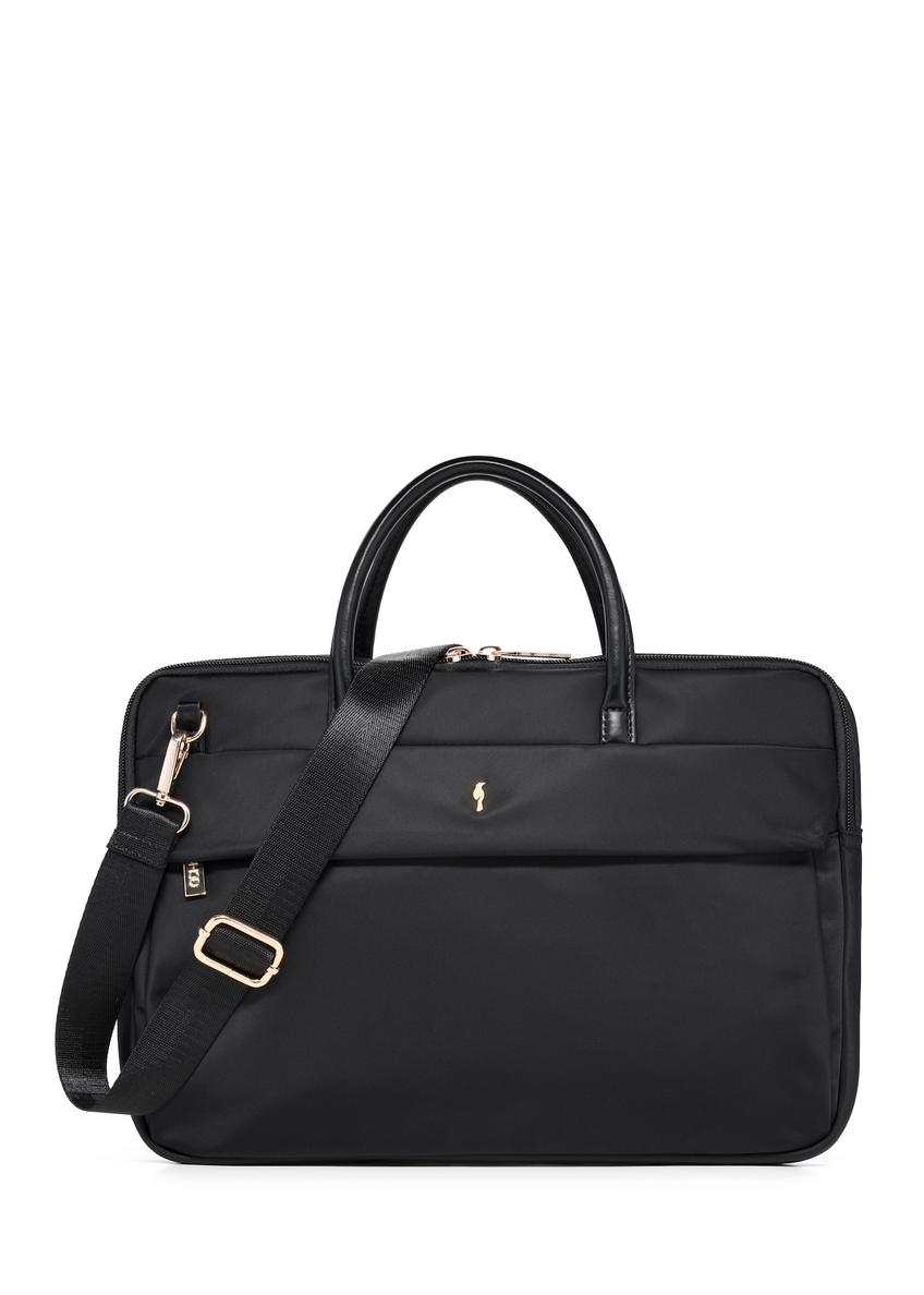 Czarna damska torba na laptopa TOREN-0344-99(W26), widok produktu z przodu na białym tle.