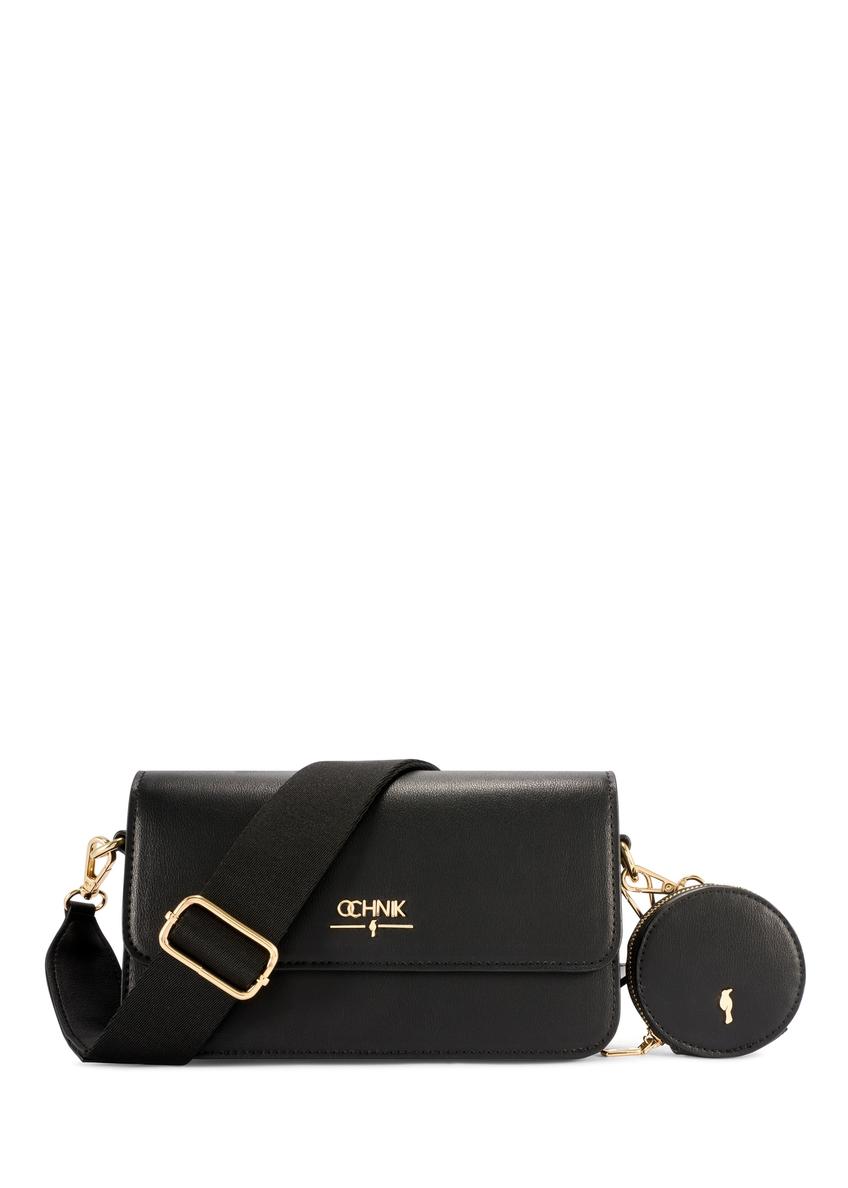 Mała czarna torebka damska TOREC-1171-99(W26), widok produktu z przodu na białym tle.