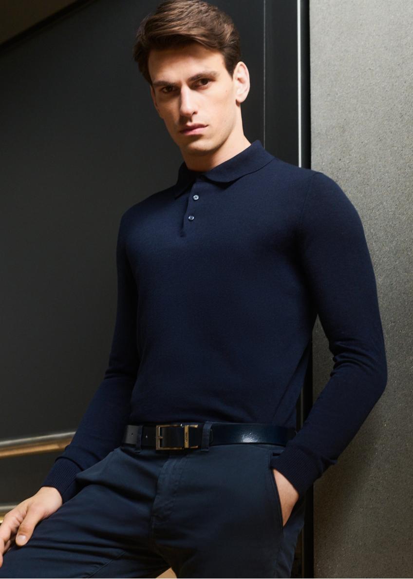 Granatowy sweter męski z wełny i jedwabiu SWEMT-0184-68(Z25)