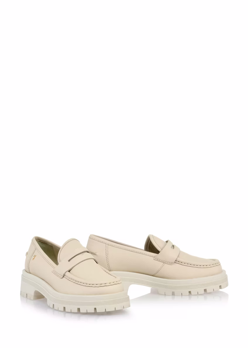 Skórzane beżowe loafersy damskie BUTYD-1069-81(W25)