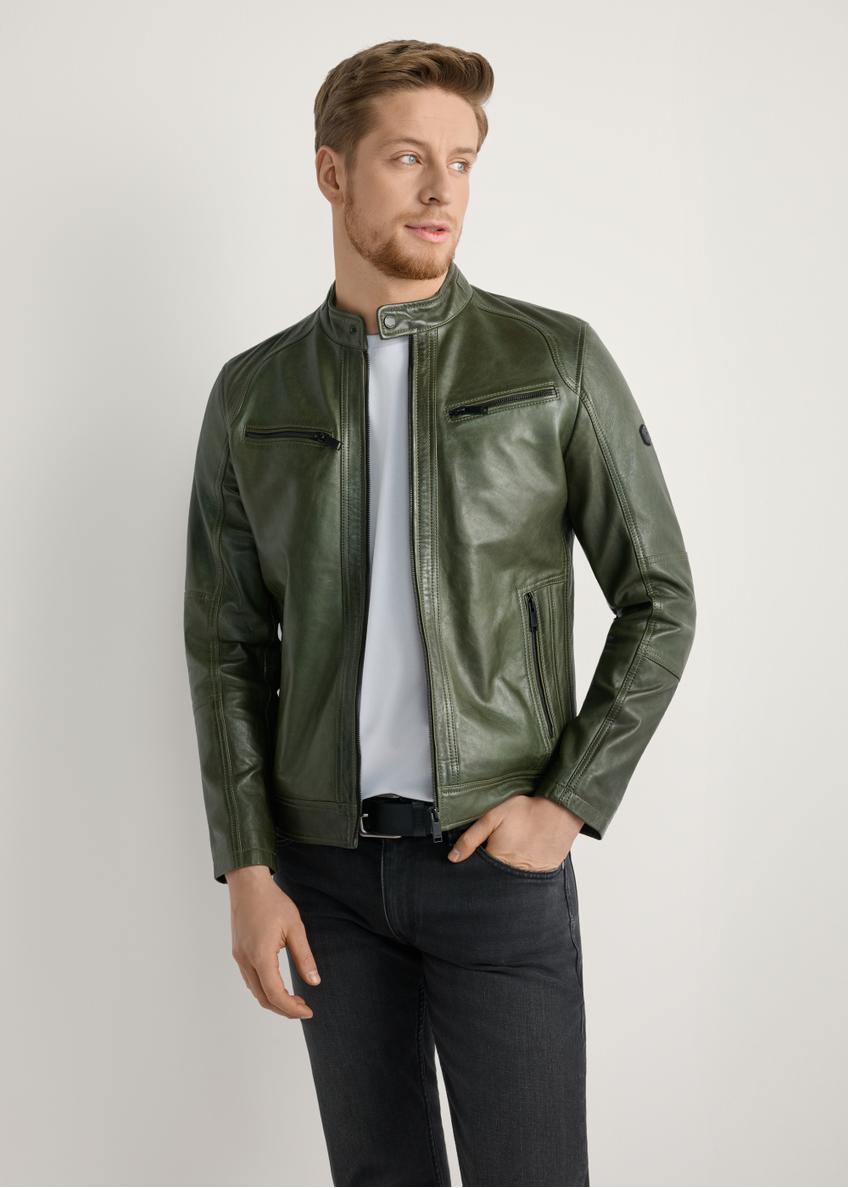 Skórzana kurtka męska w kolorze khaki KURMS-0338-8D(W26)