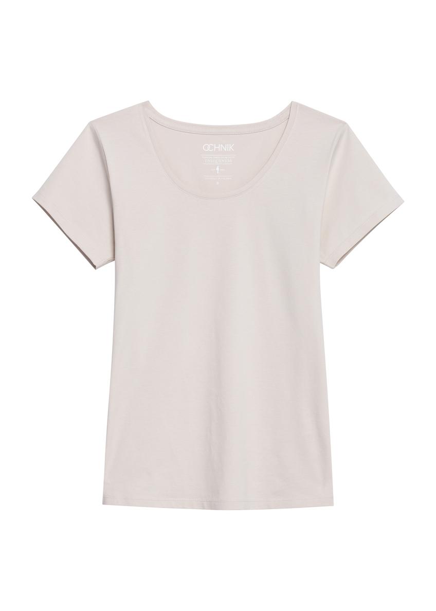 Beżowy T-shirt damski basic TSHDT-0111-81(KS)