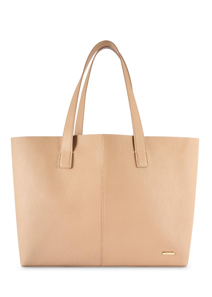 Beżowa torebka damska shopper TOREC-1208-1A(W26), widok produktu z przodu na białym tle.