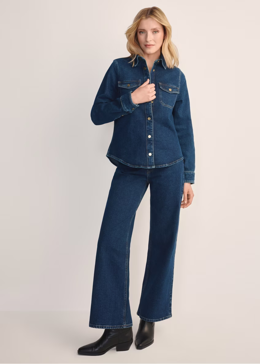 Granatowe jeansowe spodnie damskie JEADT-0013-69(Z25)