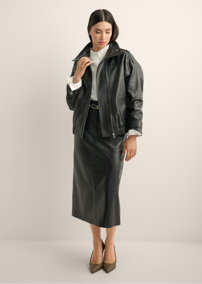 Czarna skórzana kurtka oversize KURDS-0623-99(Z26)