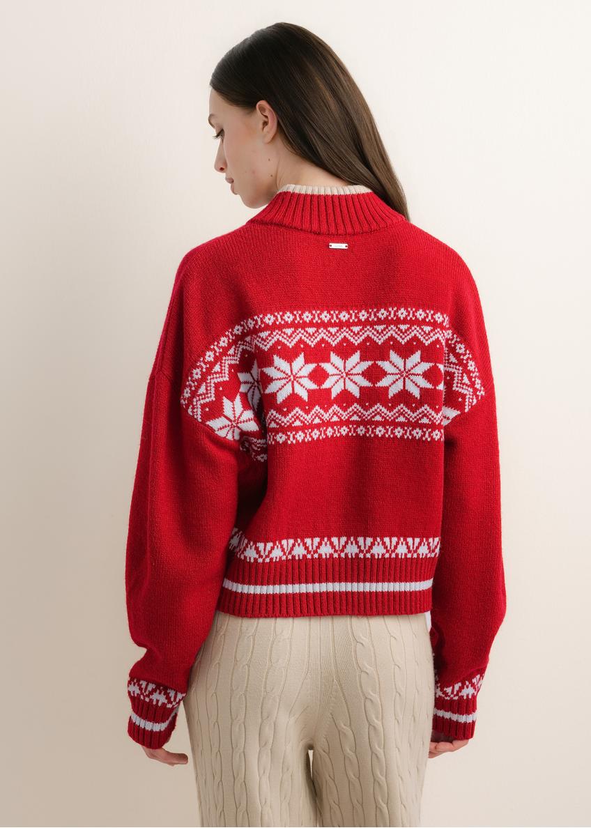 Czerwony sweter damski z norweskim wzorem SWEDT-0273-4B(Z26)