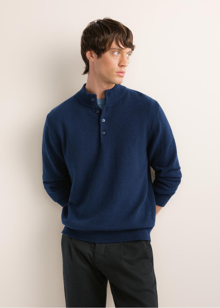 Ciemnogranatowy sweter męski z domieszką wełny SWEMT-0215-7E(Z26)
