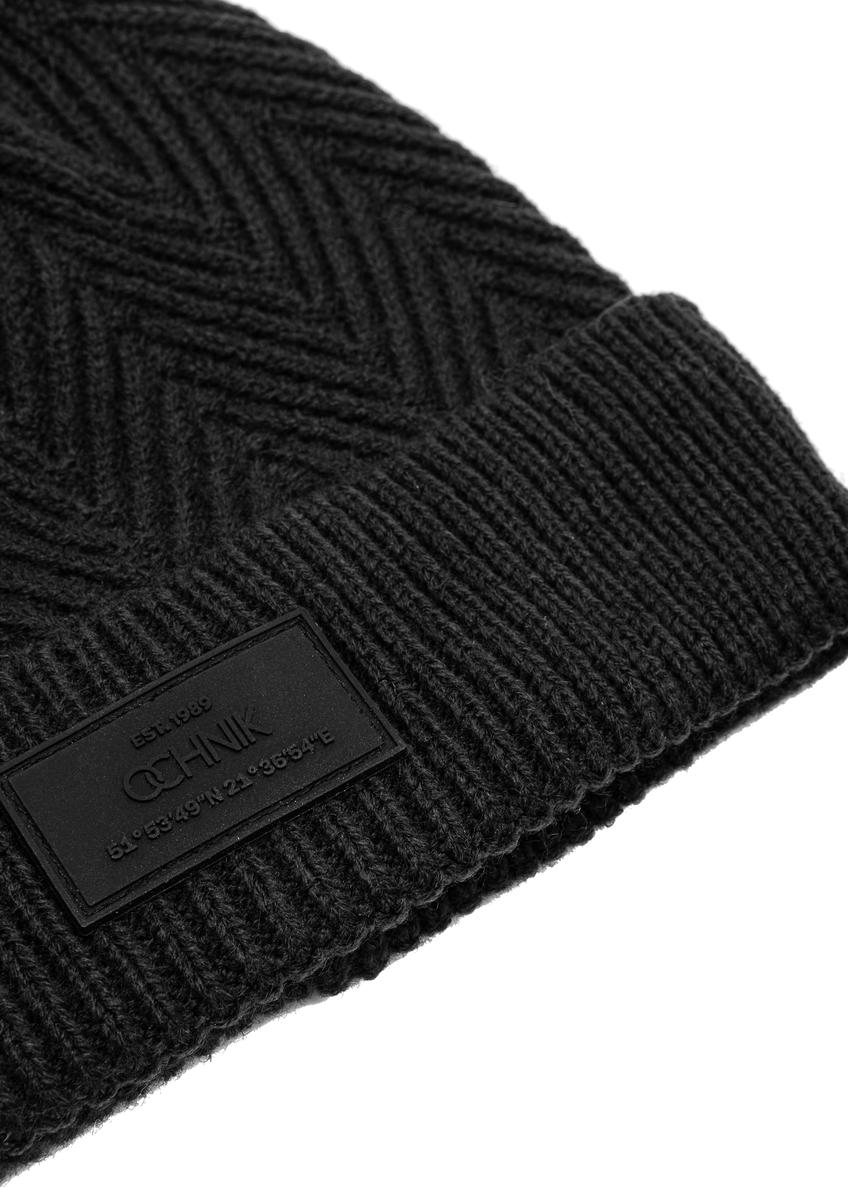 Czarna czapka męska w jodełkę CZAMT-0057-99(Z26)